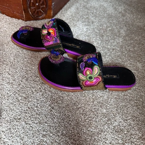 Beverly Feldman Purple Beaded Sandals - Picture 8 of 8